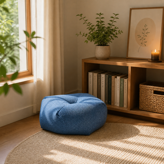 Cotton Hemp Floor Seat Cushion — Dollop floor cushion on a rug in a room