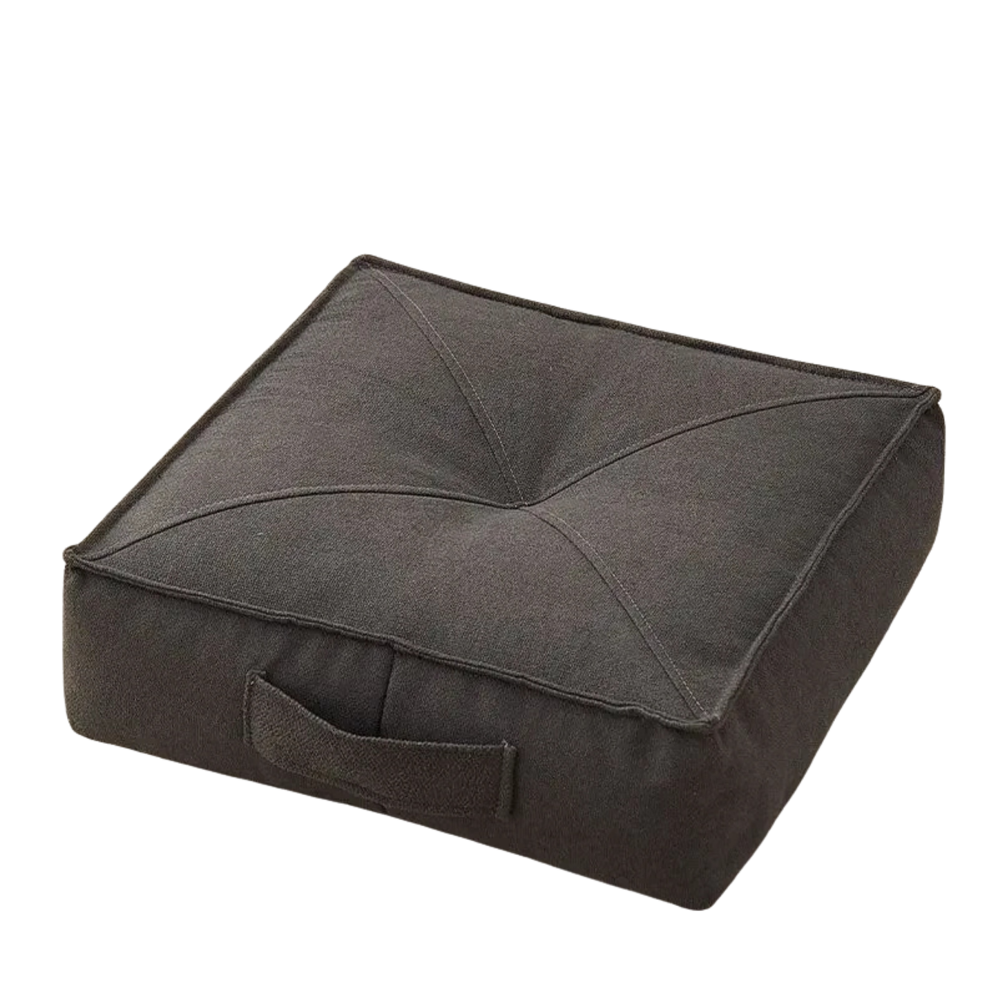 Gray cushion with a handle on a white background