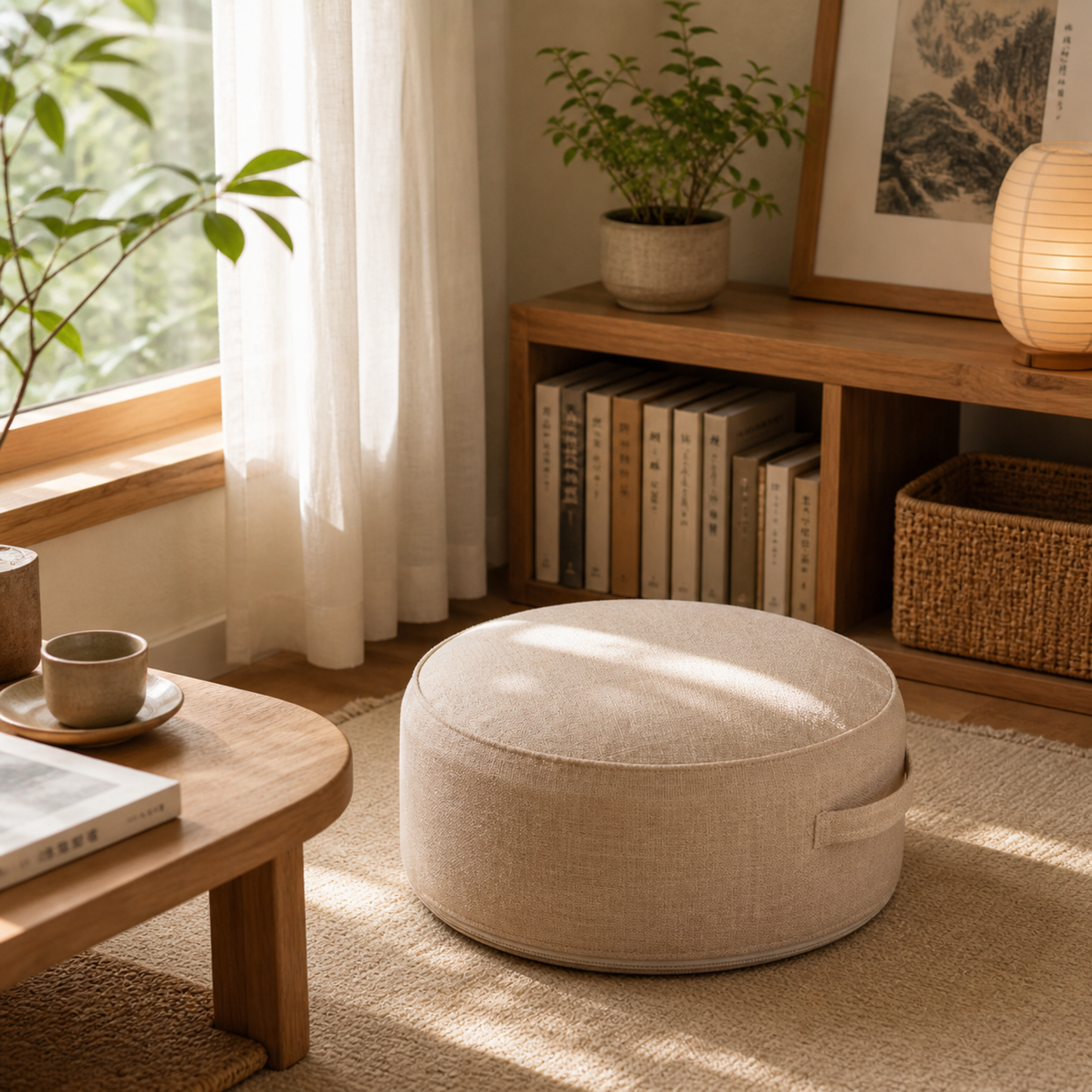 Round Linen Floor Cushion